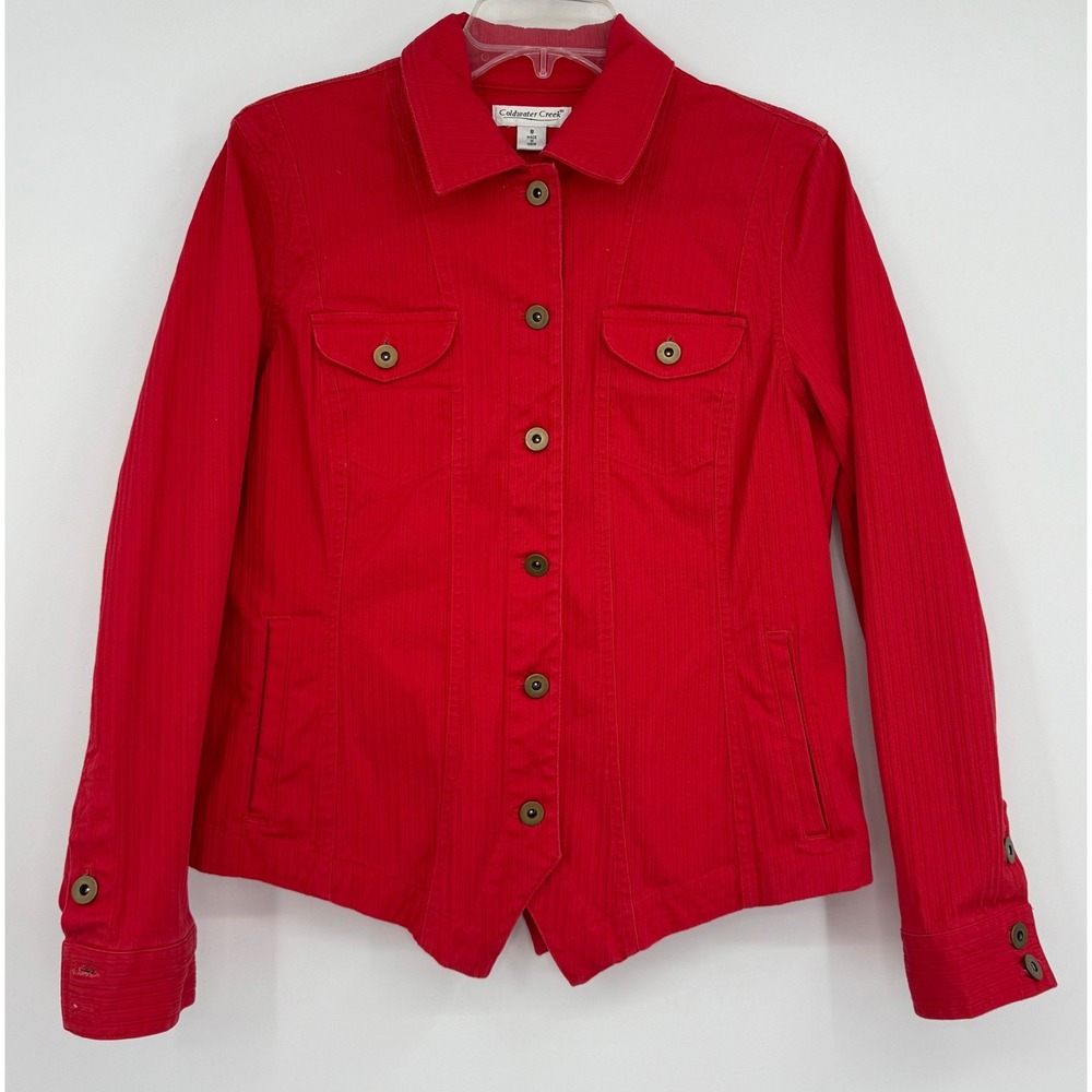 Coldwater Creek Women's Cotton Red Denim Button Down Jacket 8 Casual Preppy Y2K
